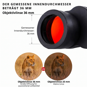 Fernglas gemessener Innendurchmesser 36 mm Objektivlinse Vergleich