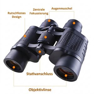 Fernglas rutschfestes Design zentrale Fokussierung Augenmuschel Stativanschluss Objektivlinse