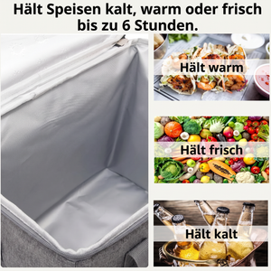 Isolierte Kühltasche hält Speisen kalt warm oder frisch bis zu 6 Stunden