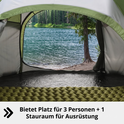 Campingzelt 3-4 Personen bietet Platz für 3 Personen plus Stauraum
