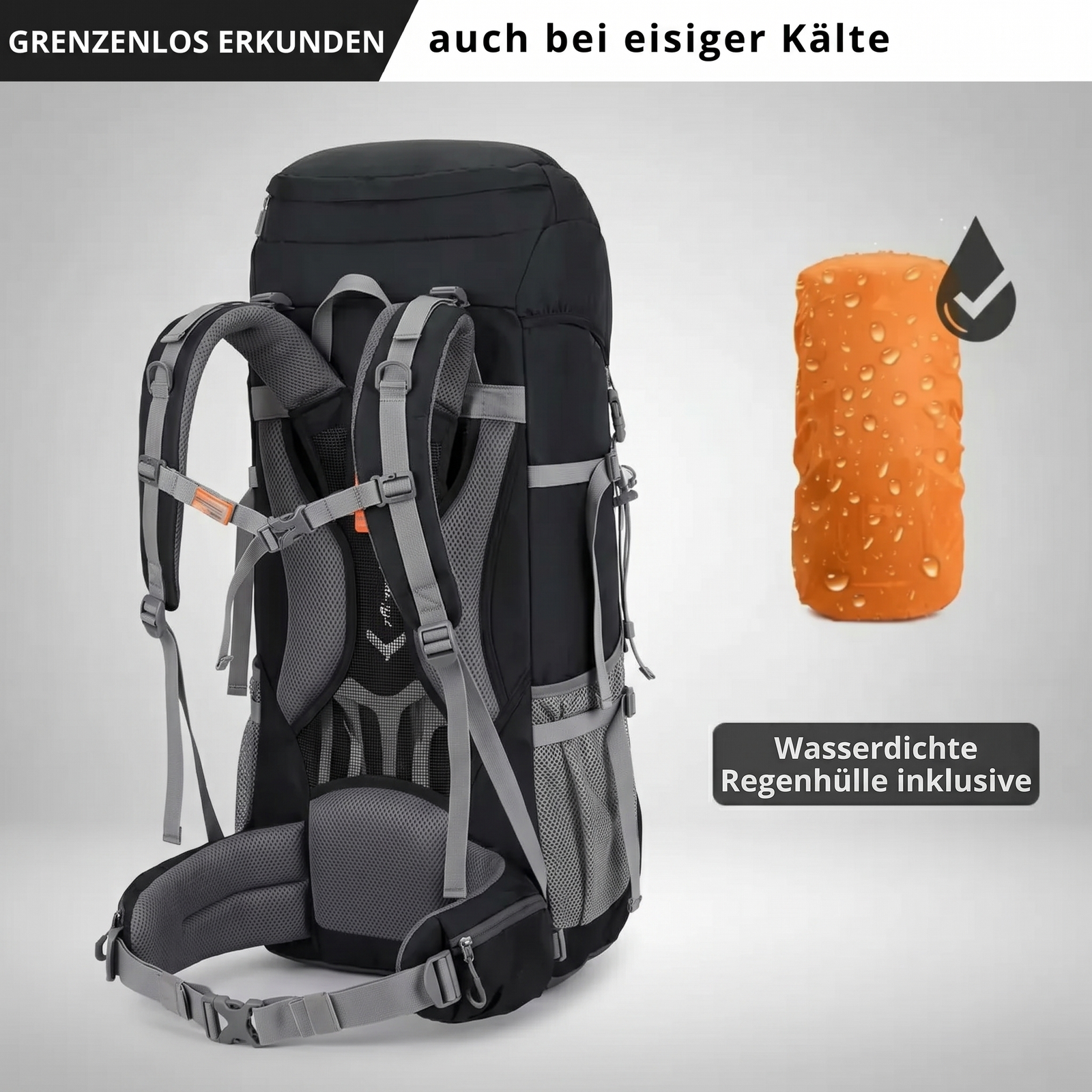 Wanderrucksack 75L Touren - Grenzenlos erkunden, auch bei eisiger Kälte, wasserdichte Regenhülle inklusive