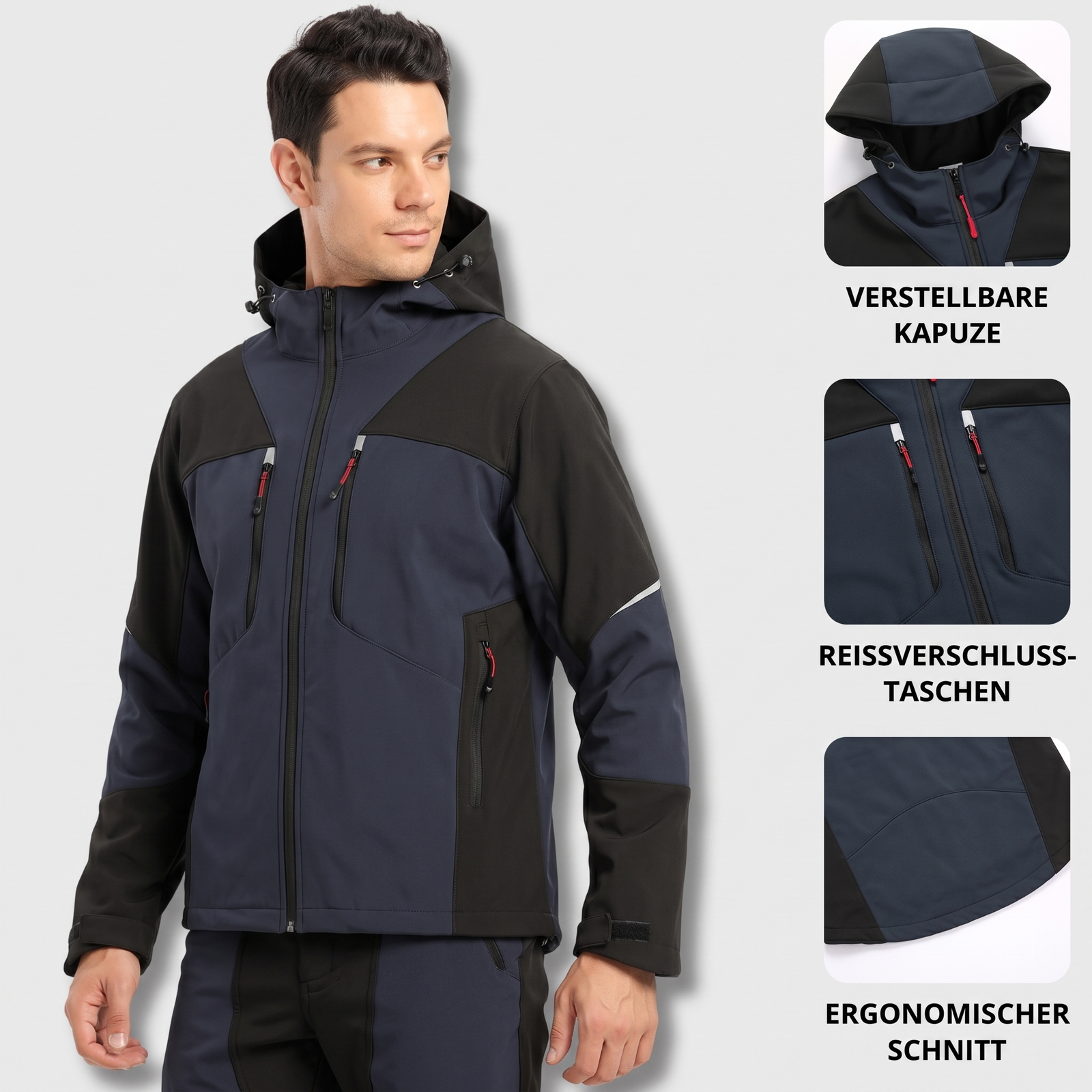 Herren-Skitouren-Set - Verstellbare Kapuze, Reißverschlusstaschen, Ergonomischer Schnitt