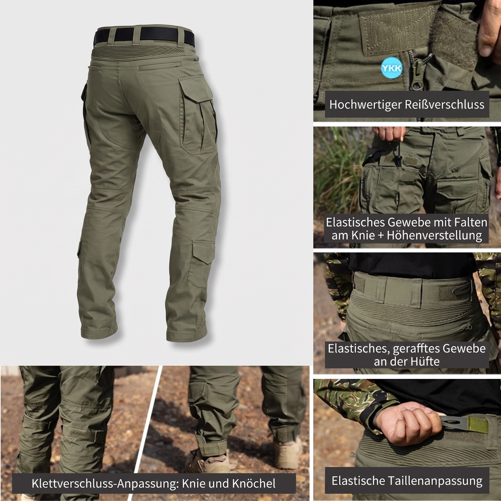 Camouflage-Trekkinghose taktisch - Hochwertiger Reißverschluss, elastisches Gewebe, Klettverschluss-Anpassung