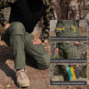 Camouflage-Trekkinghose taktisch - Belüftetes Design, 10 Taschen, versteckte Knieprotektoren