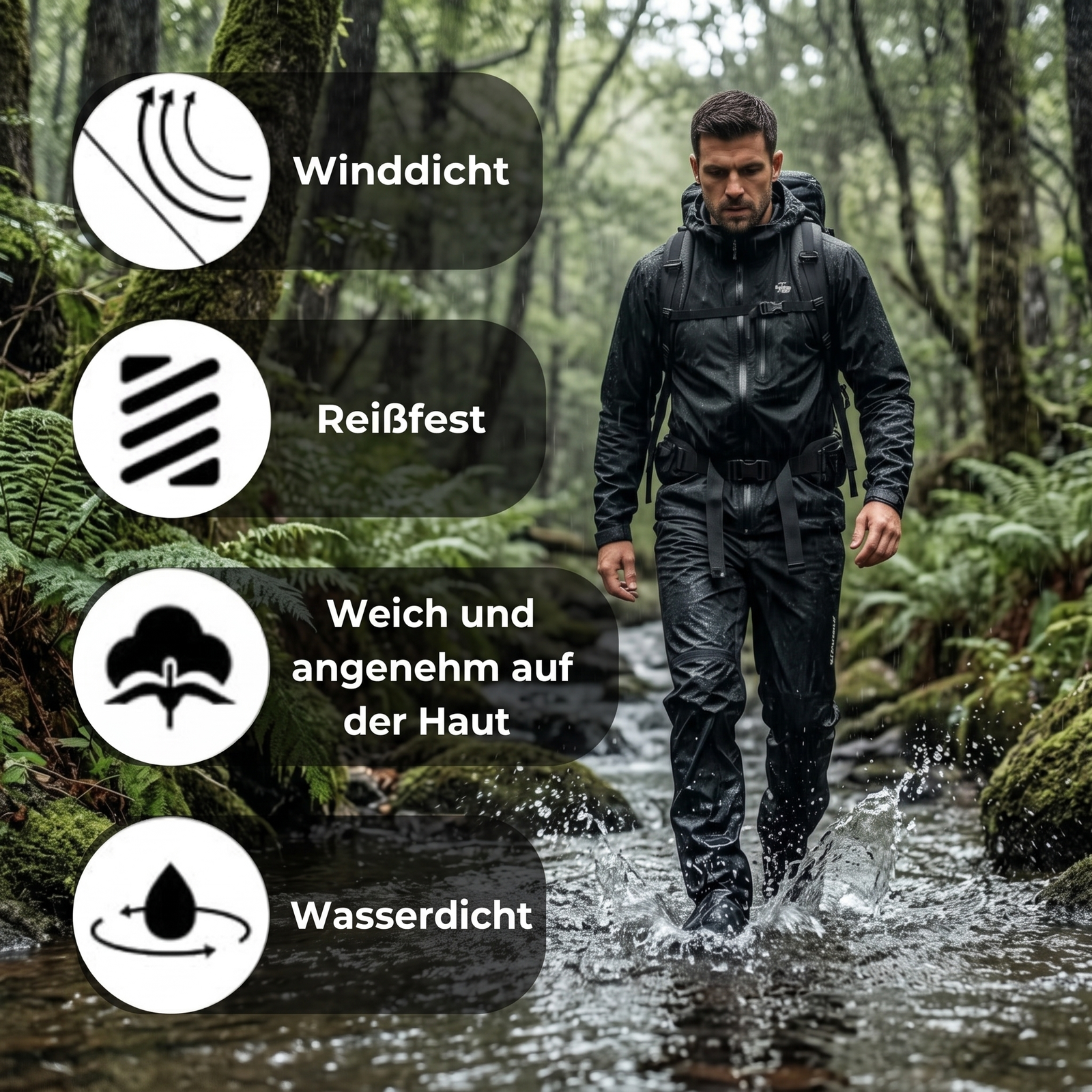 Herren Regen-Überhose - Winddicht, Reißfest, Weich, Wasserdicht