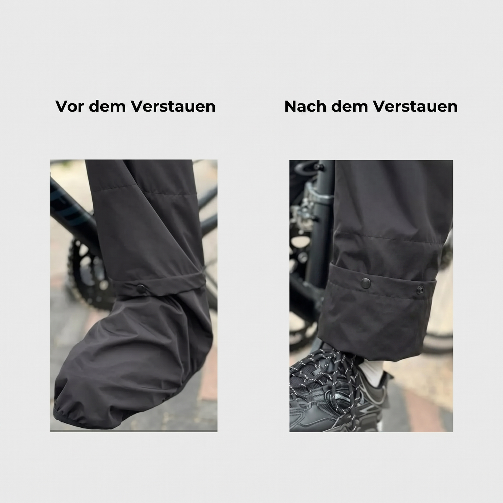 Herren Regen-Überhose - Vor und nach dem Verstauen