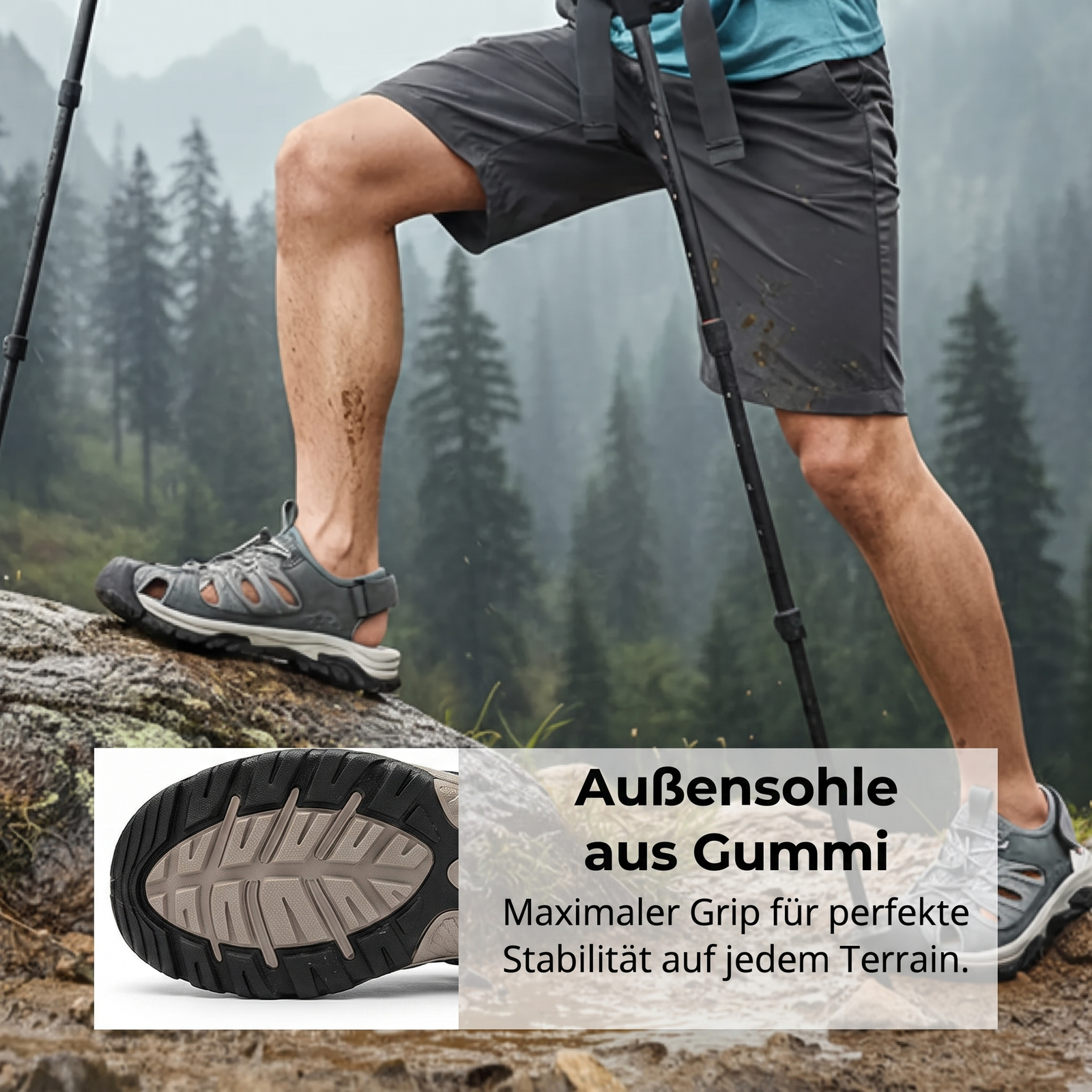 Herren-Trekkingsandalen - Außensohle aus Gummi
