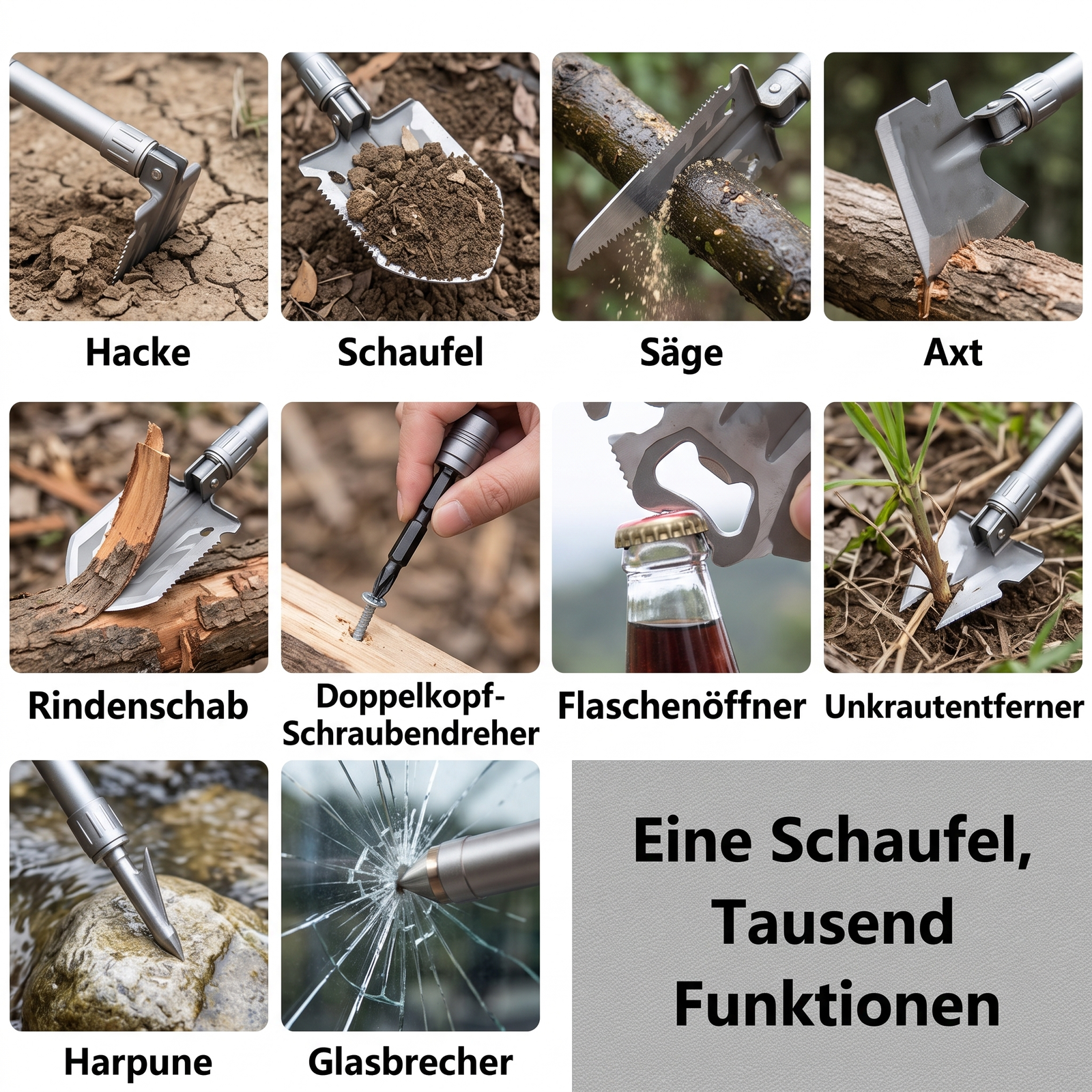 Alu-Klappspaten Multifunktion - Funktionen