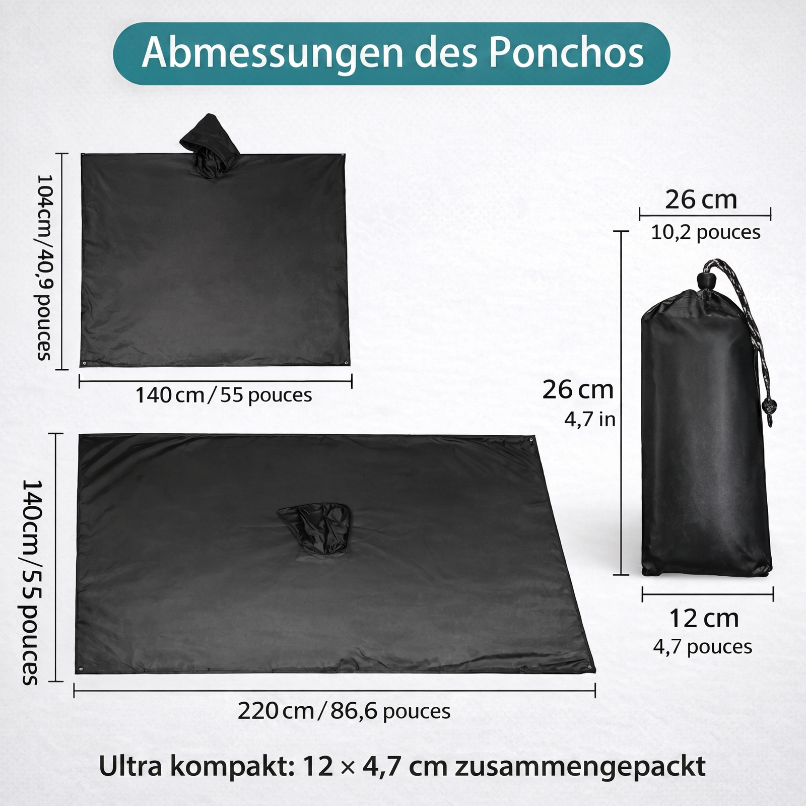 Regenponcho 3-in-1 - Abmessungen