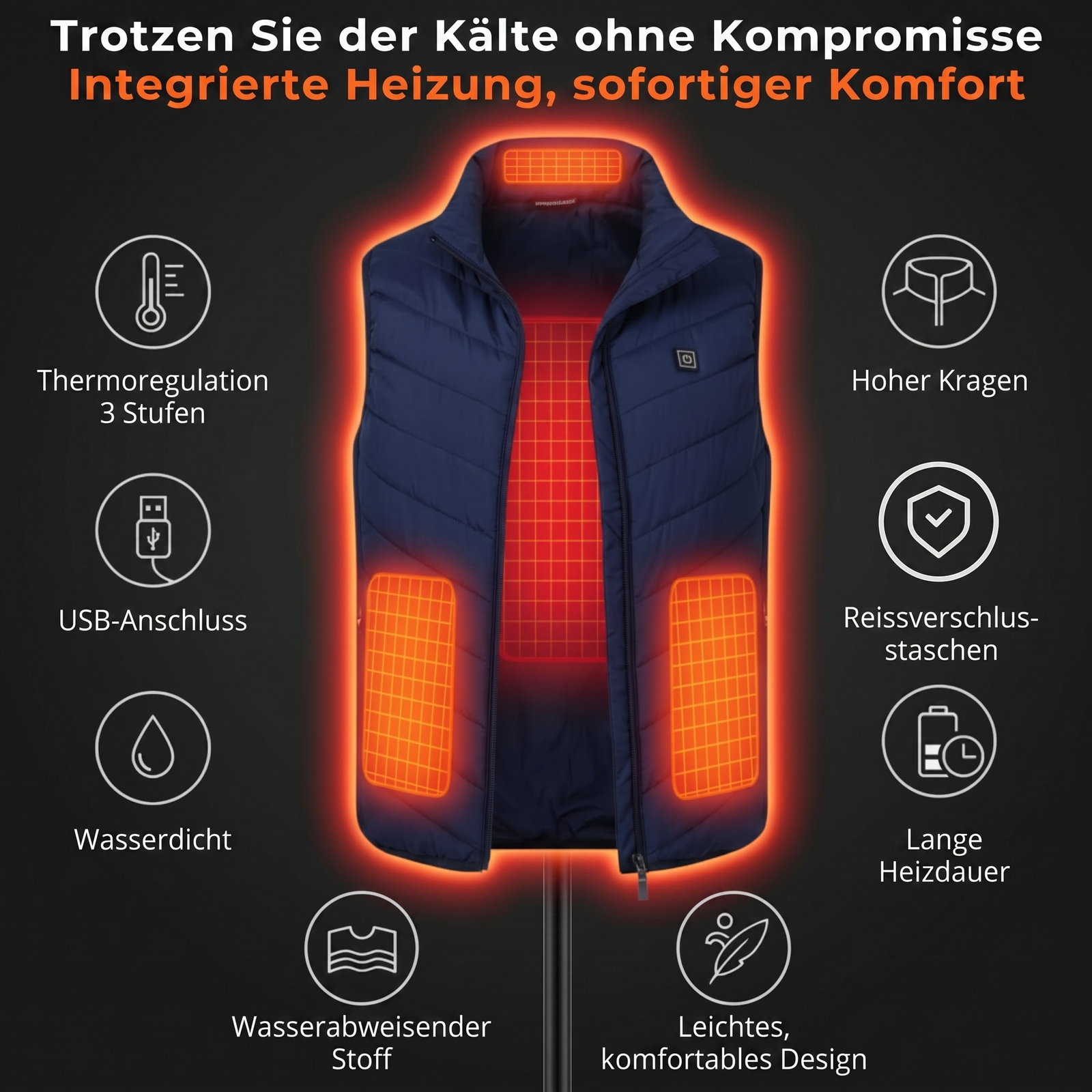 Beheizbare Weste blau mit Akku
