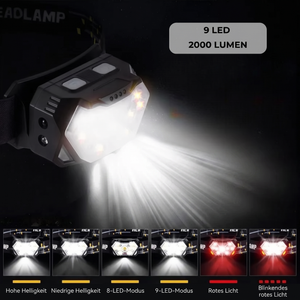 9 LED 2000 Lumen Stirnlampe Modi
