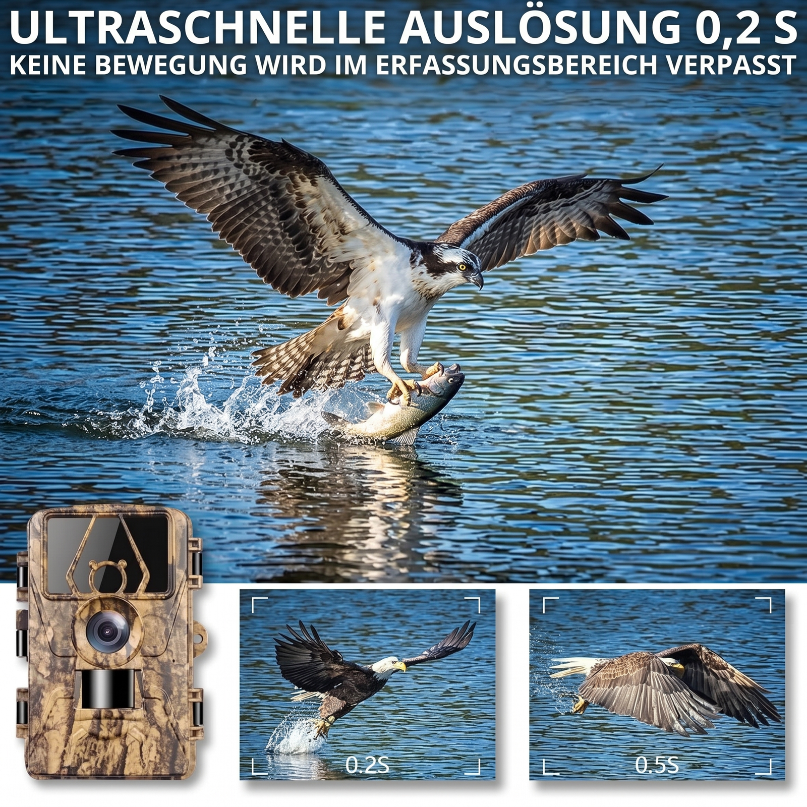Ultraschnelle Auslösung 0,2s Wildkamera