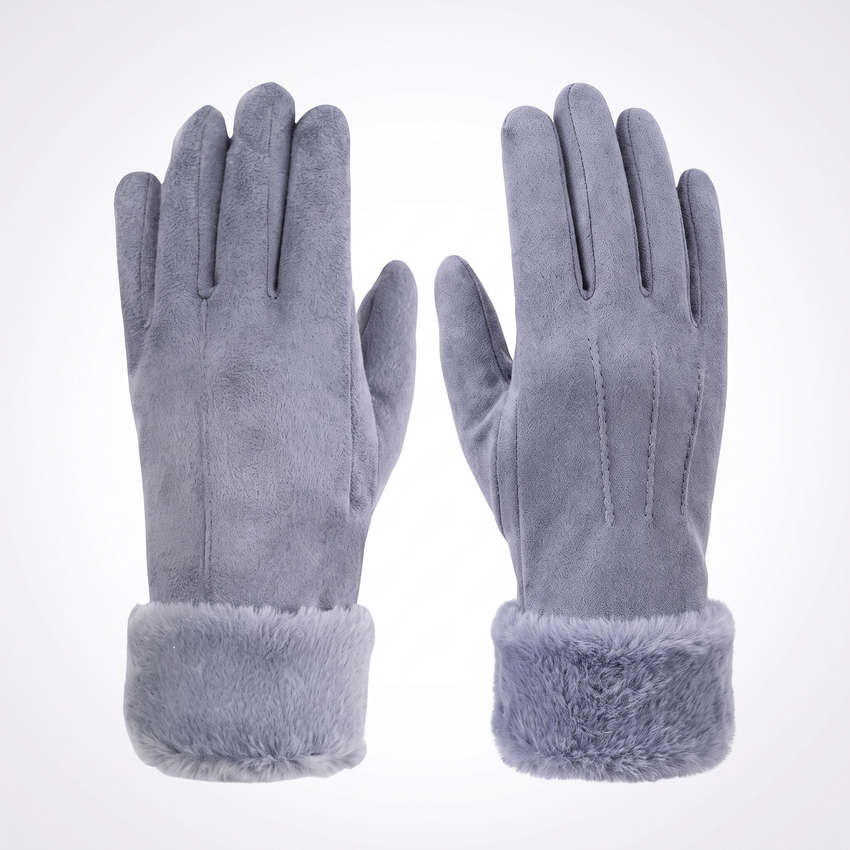 Beheizbare Handschuhe Fellfutter - Grau, Vorderansicht