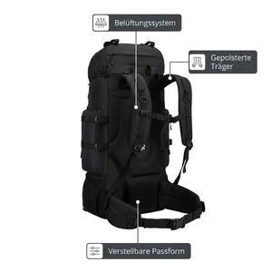 Trekkingrucksack 90 L – Belüftungssystem und Träger
