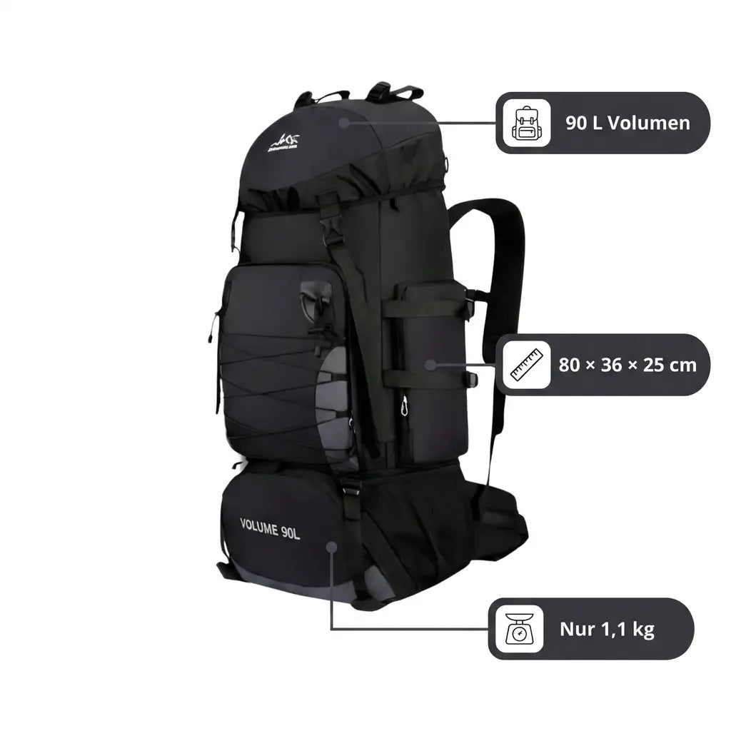 Trekkingrucksack 90 L – Maße und Gewicht