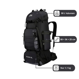 Trekkingrucksack 90 L – Maße und Gewicht