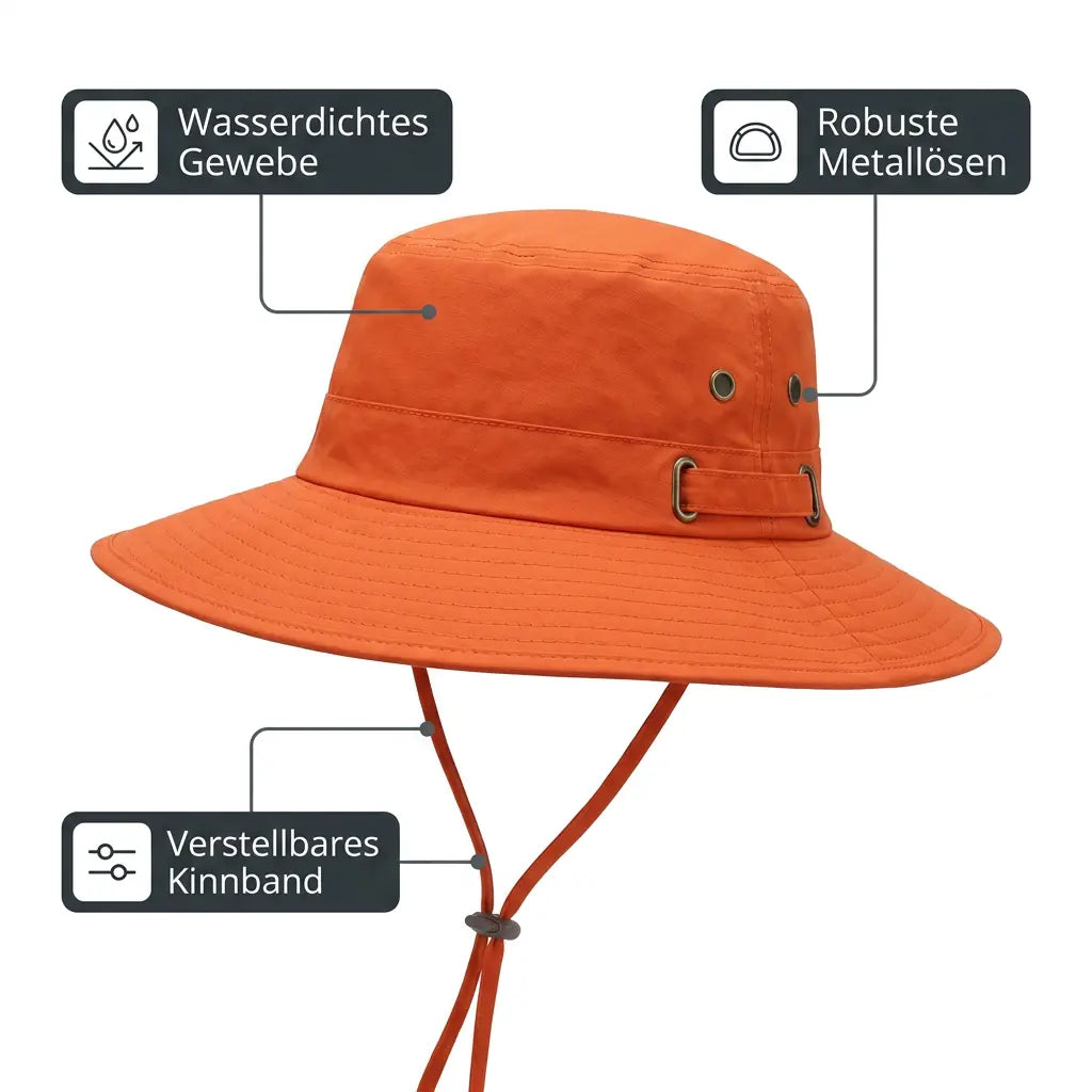 UV-Trekkinghut Orange – wasserdichtes Gewebe und Kinnband